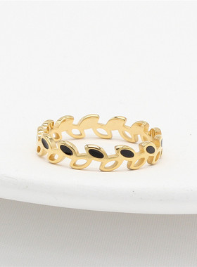 时尚钛钢女款戒指 时尚简约欧美Ins风橄榄枝镂空钛钢戒指指环