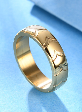 时尚钛钢戒指 欧美6MM个性情侣钛钢戒指 规则轮胎纹钛钢戒指指环