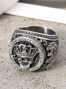 时尚钛钢男款戒指欧美皇冠骷髅头
