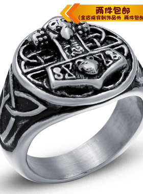 时尚钛钢戒指霸气雷神之锤抛光戒指个性朋克钛钢铸造男款戒指指环