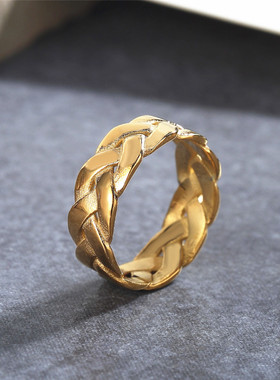 时尚钛钢男款戒指 欧美风个性复古编织花纹维京指环戒指潮男指环