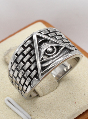 时尚钛钢男款戒指 欧美个性复古埃及法老全知眼钛钢戒指指环