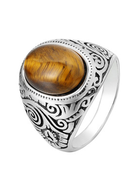 欧美风复古花纹宝石男士钛钢戒指