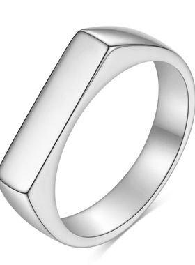 时尚钛钢戒指 简约光面ins长方形戒指气质小长条平面钛钢戒指指环