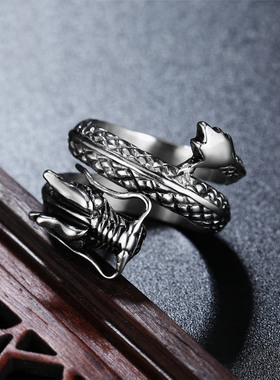 时尚风复古中国龙男士钛钢戒指