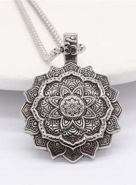 时尚钛钢项链  个性复古国风莲花牌钛钢吊坠潮男钛钢项链