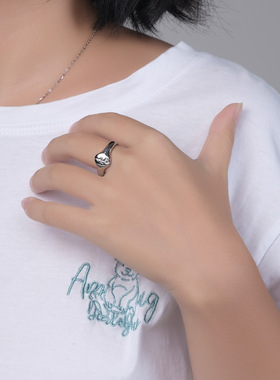 时尚钛钢戒指 时尚简约玫瑰花朵戒指尾戒椭圆形钛钢戒指指环