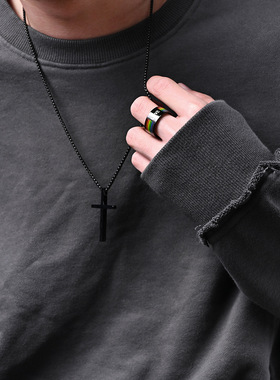 时尚钛钢戒指 欧美嘻哈LOVE钛钢戒指指环 黑色条纹戒指