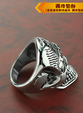 雕花骷髅头霸气风男士钛钢戒指