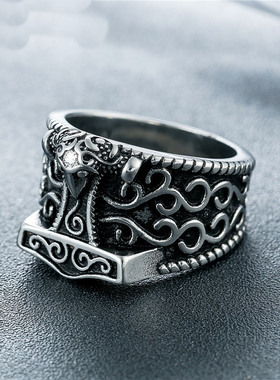 欧美维京人朋克风男士钛钢戒指