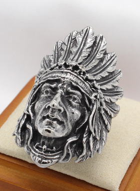 时尚钛钢男款戒指 欧美个性复古美国印第安人钛钢戒指指环