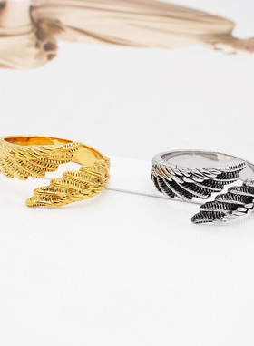 钛钢戒指指环翅膀戒指钛钢时尚