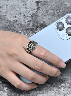 时尚钛钢戒指 欧美复古个性盾牌戒指宽版潮男钛钢戒指指环