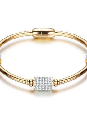 时尚风镶钻磁铁扣钛钢手环