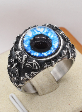 时尚钛钢男款戒指 欧美个性复古蝙蝠大眼睛钛钢戒指指环