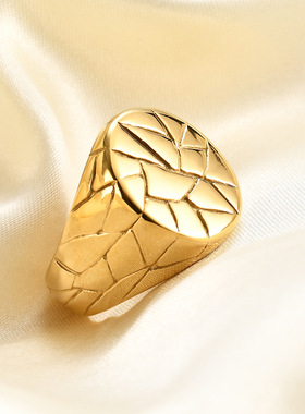 时尚钛钢戒指 欧美ins简约时尚圆形21MM不规则裂纹钛钢戒指指环