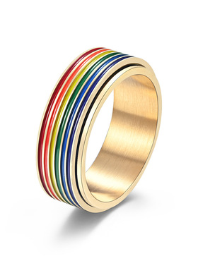 时尚钛钢戒指 时尚个性几何条纹可旋转解压缓解焦虑钛钢戒指