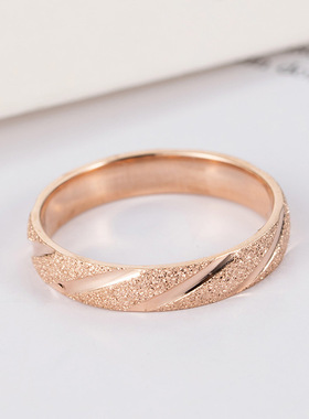 时尚钛钢戒指 简约时尚斜面珍珠砂戒指 几何斜纹情侣钛钢戒指指环