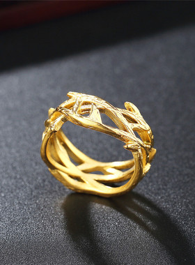 金色耶稣橄榄枝男士钛钢戒指