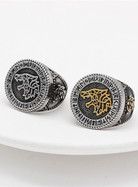 时尚钛钢男款戒指 欧美朋克特色冰原狼钛钢戒指潮男指环