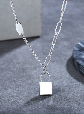 时尚钛钢项链 欧美ins网红简约气质短款好运锁头锁骨链钛钢项链