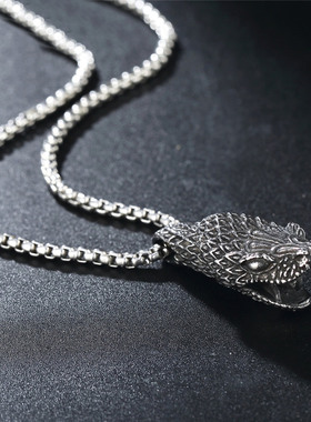 时尚钛钢项链  欧美朋克个性复古创意蛇头生肖蛇男士钛钢项链