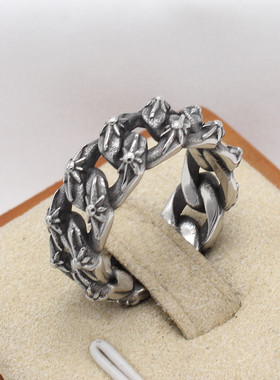 时尚钛钢男款戒指 欧美个性复古链条戒指 太阳图腾钢戒指指环