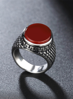 欧美风复古宝石男士钛钢戒指