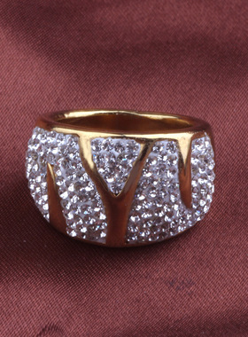 时尚钛钢戒指欧美简约不规则几何形状戒指镶钻食指戒钛钢戒指指环