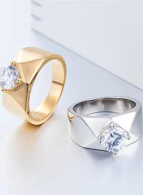 时尚钛钢男款戒指 欧美简约菱形单钻婚礼钻戒男式钛钢戒指指环