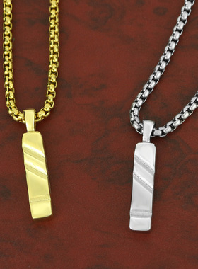 时尚钛钢项链银 金条吊坠项链 个性嘻哈风潮流金条男款钛钢项链