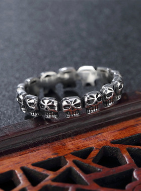 朋克风鬼头男士钛钢戒指
