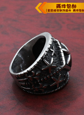 五角星朋克风钛钢戒指