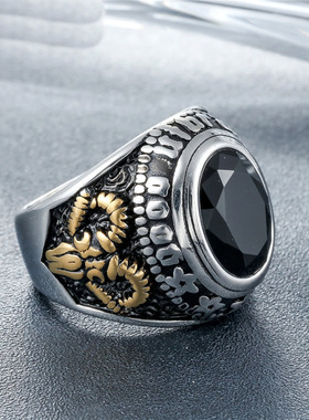 欧美风共济会宝石男士钛钢戒指