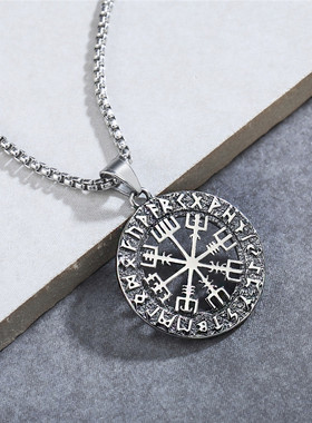 时尚钛钢项链  欧美复古北欧维京人海盗标志镂空吊坠男士钛钢项链