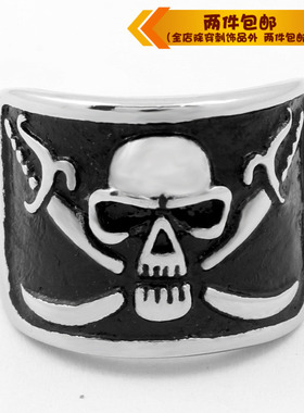 骷髅朋克风做旧鬼头钛钢戒指