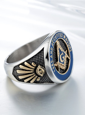 欧美风滴胶共济会标志钛钢戒指
