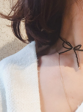 红色切面水晶珍珠日韩风锁骨链