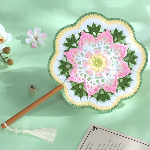 编织团扇手工DIY材料包钩针扇子非遗古风毛线团建礼物沙龙 - 图1