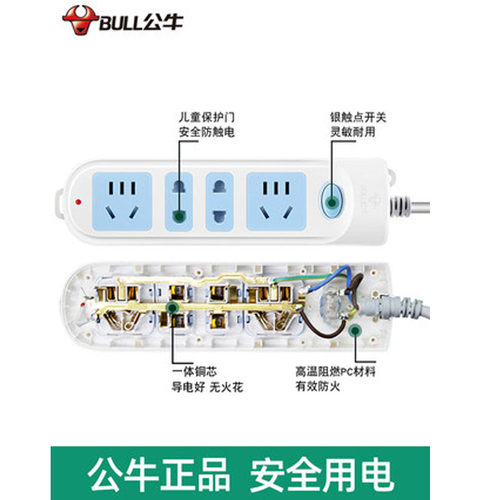 公牛插座面板多孔正品学生宿舍插排查插板带长线多用功能接拖线板 - 图1