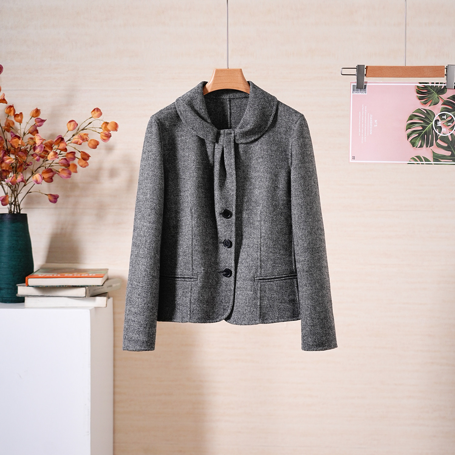 YongLeap柜品早春新品中古洋装!精纺羊毛西装正肩外套+高腰伞裙 - 图0