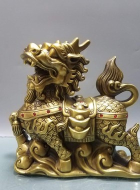 纯铜麒麟招财居家店铺摆件