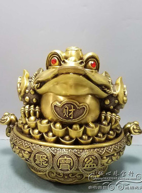 纯铜金蝉招财摆件聚宝盆蟾蜍客厅