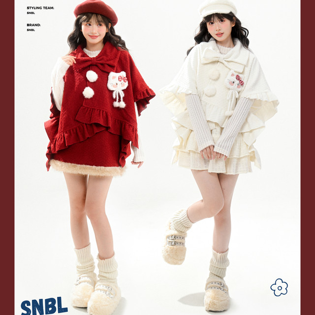 Sweet style cute cat design woolen coat for women