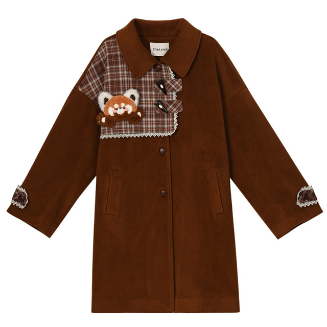 Mori Girl Tribe's original retro Mailedea Dan style brown mid-length temperament woolen coat woolen coat