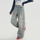 Mori tribe wax dog embroidered jeans ສໍາລັບແມ່ຍິງພາກຮຽນ spring ຮູບແບບໃຫມ່ລ້າງຫວານແບບວ່າງ slimming ແອວສູງຂາກ້ວາງ pants