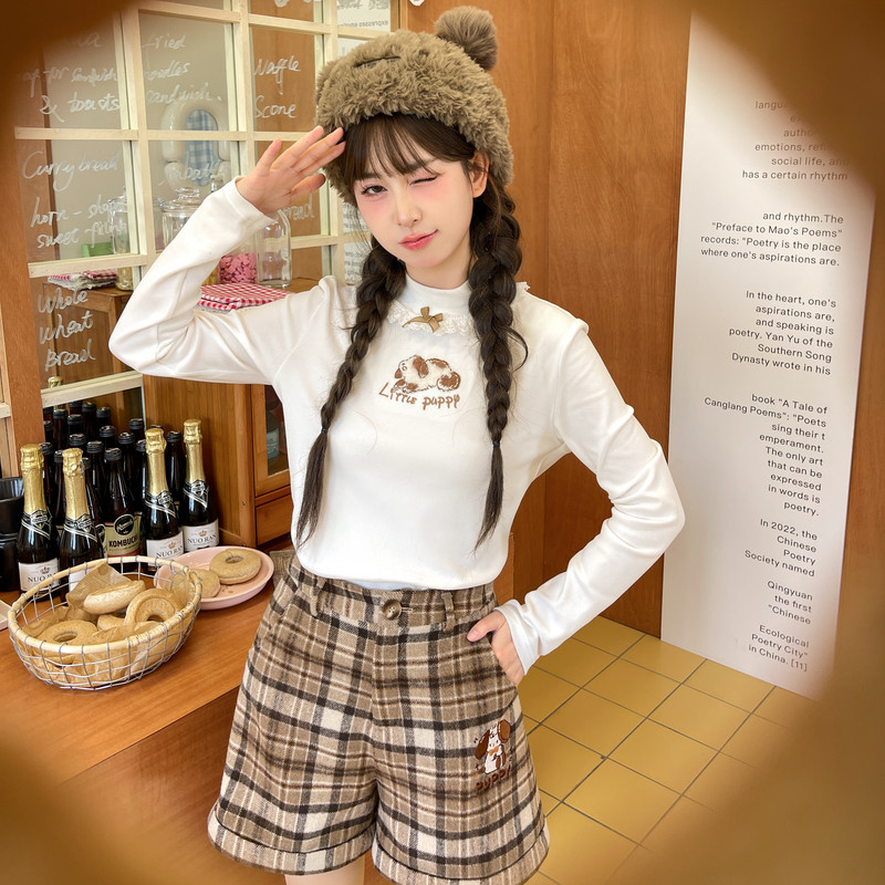 森女部落卡通可爱内搭半高领打底衫女秋2025栋新款可外穿长袖T恤