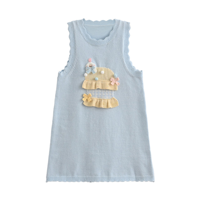 Mori tribe sweet style knitted vest dress ສໍາລັບແມ່ຍິງອອກແບບ doll ສາມມິຕິລະດັບໃຫມ່ວ່າງແລະ versatile dress ພາກຮຽນ spring