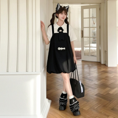 森女部落甜美连衣裙女2026新款猫咪可爱少女背带裙子宽松花苞裙夏 - 图2