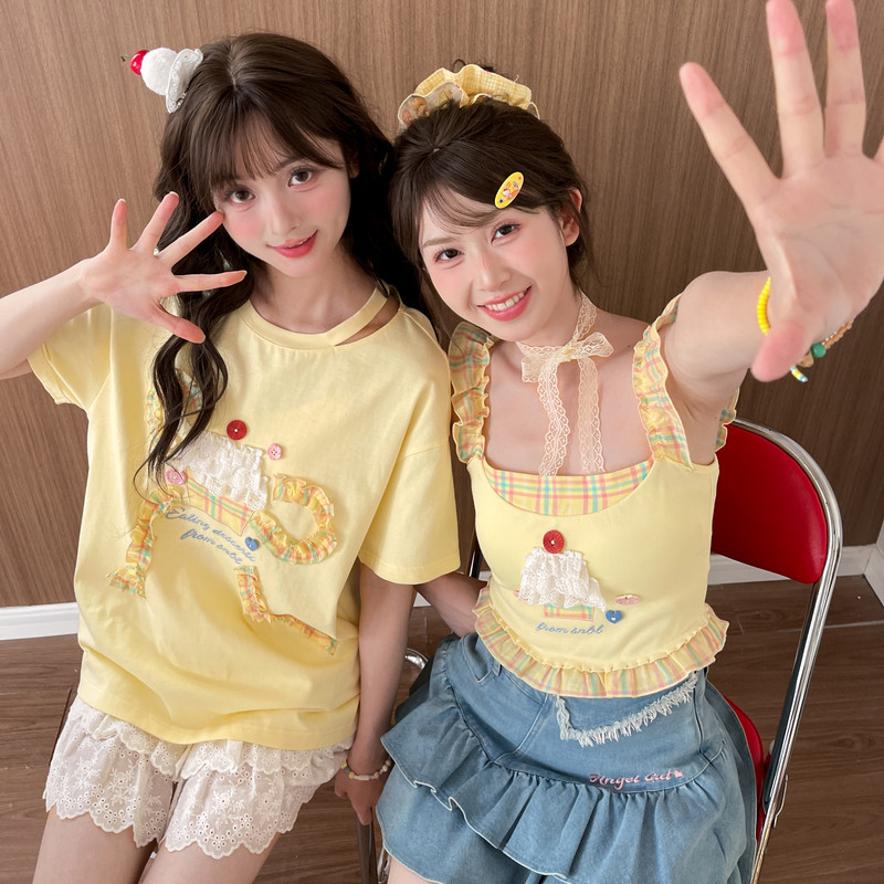 森女部落多巴胺甜美风设计感宽松纯棉短袖上衣T恤女百搭夏季新款,淘宝优惠券,粉丝福利购,淘宝优惠卷